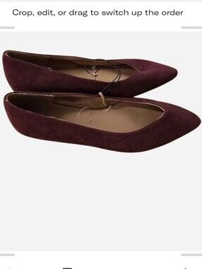 H&M Women's Burgundy Flats Suede-Like Minimalist Design, Size 7